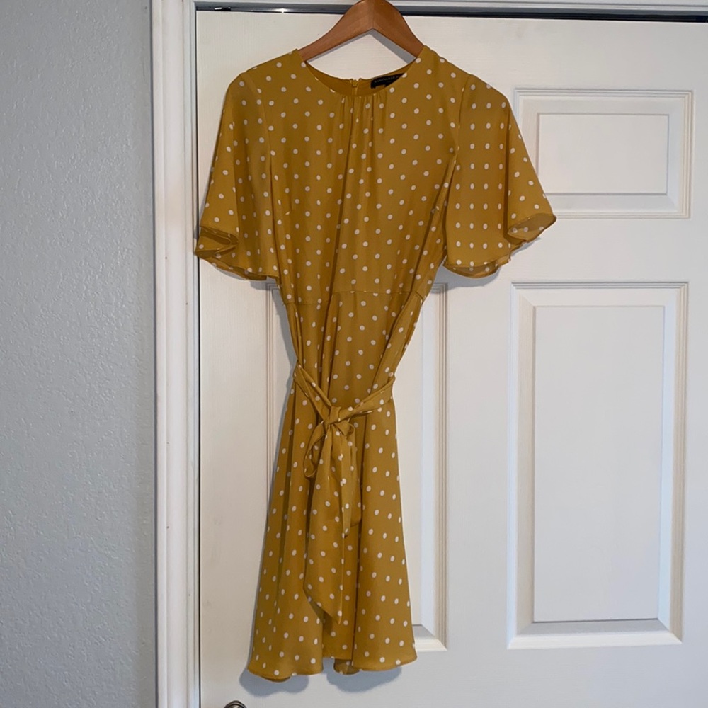 Banana yellow and white polka dot dress